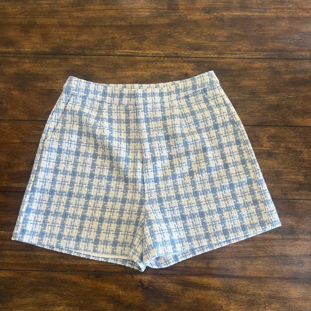 ACOA high-waisted tweed with a blue and white plaid pattern‎ Size L
